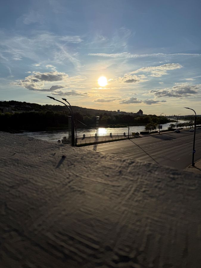 Sunset over the river in Kaunas from a bridge
